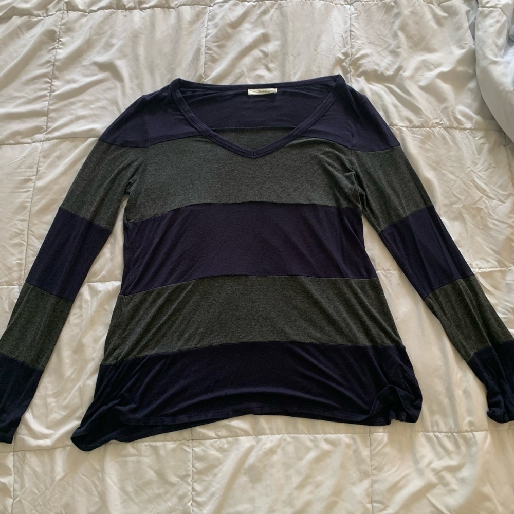 Navy & Gray striped long sleeve top.